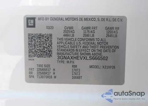 2020 Chevrolet Equinox Fwd Ls z USA, uszkodzony, nr VIN 3GNAXHEVXLS666502